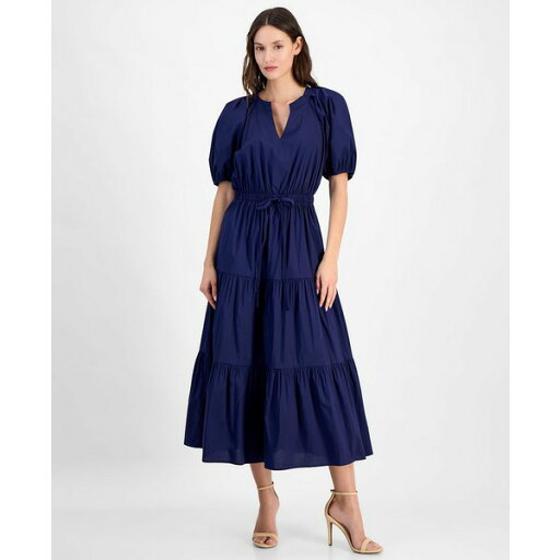 アンクライン レディース ワンピース トップス Women's Tiered Tie-Waist Puffed-Sleeve Dress Distant Mountain アンクライン レディース ワンピース トップス Women's Tiered Tie-Waist Puffed-Sleeve Dress Distant Mountain