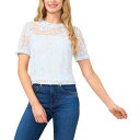 セセ レディース カットソー トップス Women's Ruffle Neck Short Puff Sleeve Blouse Spa Blue(4)