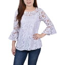 ニューヨークコレクション レディース カットソー トップス Women's Bell Sleeve Blouse and Solid Camisole Whit...