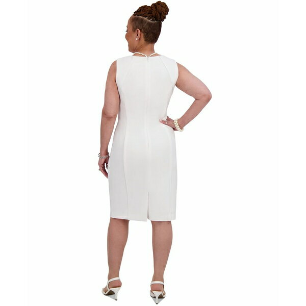 カスパー レディース ワンピース トップス Women's Piped Sheath Dress, Regular & Plus Size White
