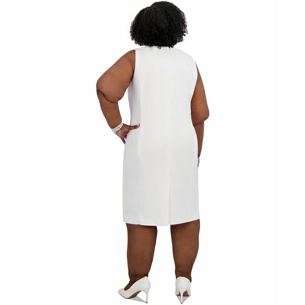 カスパー レディース ワンピース トップス Women's Piped Sheath Dress, Regular & Plus Size White