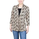 ニューヨークコレクション レディース カットソー トップス Petite Puff Print 3/4 Sleeve Two-Fer Top Nude Black Floral