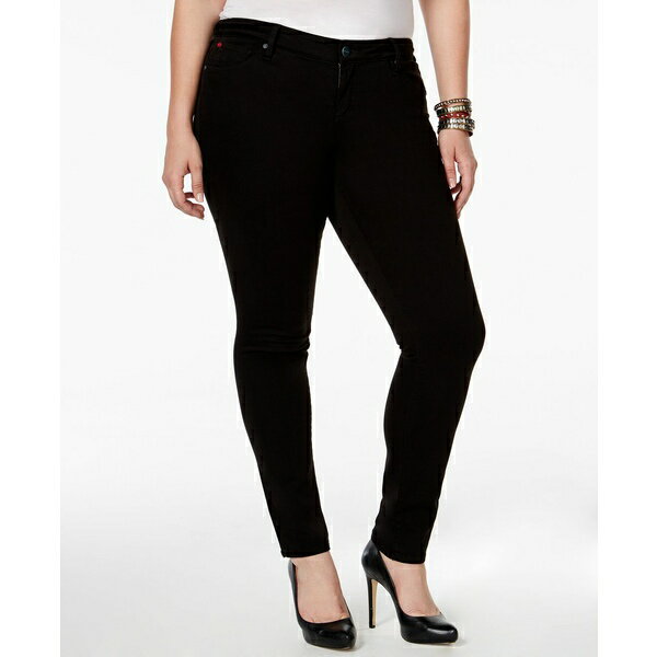 スリンクジーンズ レディース スカート ボトムス Plus Size Color Mid Rise Skinny Jeans in 32" Inseam Solid black