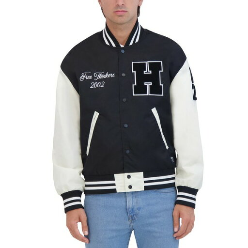 ハドソン メンズ ジャケット&ブルゾン アウター Men's HM-300 Lightweight Satin Nylon Varsity Jacket Black ハドソン メンズ ジャケット&ブルゾン アウター Men's HM-300 Lightweight Satin Nylon Varsity Jacket Black