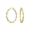 ブリング レディース ピアス&イヤリング アクセサリー Light Weight Hollow Big Bamboo Hoop Earrings Gold Plated Brass Diameter 2 Inch Yellow(4)