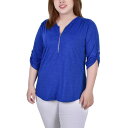 ニューヨークコレクション レディース カットソー トップス Plus Size 3/4 Roll Tab Zip Front Jacquard Knit Top...