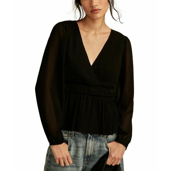 ラッキーブランド レディース カットソー トップス Women's Long-Sleeve Pleated V-Neck Top Caviar