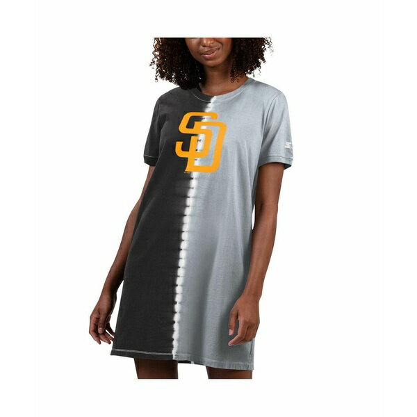 スターター レディース ワンピース トップス Women's Black, Gray San Diego Padres Ace Tie-Dye Sneaker Dress Black, Gray