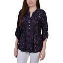 ニューヨークコレクション レディース カットソー トップス Women's 3/4 Roll Tab Sleeve Y-neck Top Animal