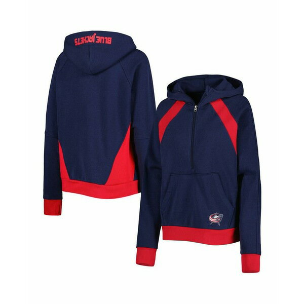 スターター レディース ジャケット＆ブルゾン アウター Women's Navy Columbus Blue Jackets Wishbone Half-Zip Hoodie Navy