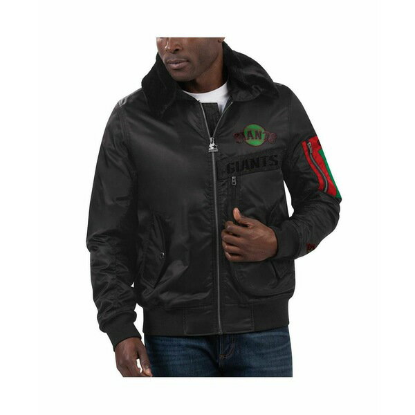 スターター メンズ ジャケット&ブルゾン アウター Men's x Ty Mopkins Black San Francisco Giants Black History Month Satin Full Zip Jacket Black