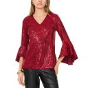 ヴィンスカムート レディース カットソー トップス Women's Sequined V-Neck Bell-Sleeve Top Ultra Red(4)