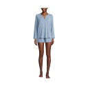 ランズエンド レディース カットソー トップス Women's Cooling 2 Piece Pajama Set - Long Sleeve Flowy Shirt and Shorts Pale slate blue