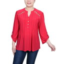 ニューヨークコレクション レディース カットソー トップス Women's Long Sleeve Pintuck Front Top with Chain D...