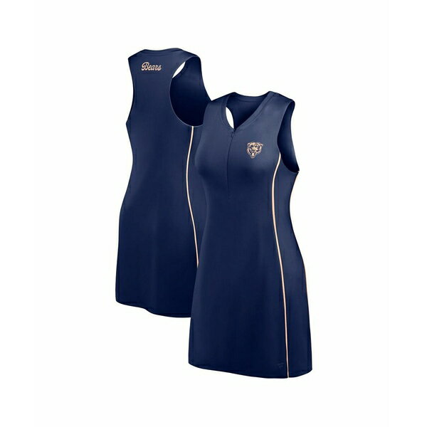 ファナティクス レディース ワンピース トップス Women's Navy Chicago Bears Studio Boost Athletic Half-Zip Dress Navy, Orange