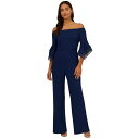 アドリアナ パペル レディース ワンピース トップス Petite Off-The-Shoulder Organza-Sleeve Jumpsuit Navy Sateen