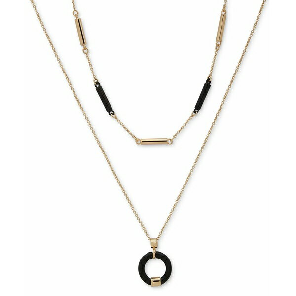 _i L j[[N fB[X lbNXE`[J[Ey_ggbv ANZT[ Gold-Tone Black Bar & Circle Layered Pendant Necklace, 16