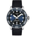 eB\bg Y rv ANZT[ Men's Swiss Automatic T-Sport Seastar 1000 Powermatic 80 Silicium Blue Fabric Strap Diver Watch 43mm Blue