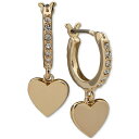 _i L j[[N Y sAXECO ANZT[ Gold-Tone Heart Charm Pav&eacute; Hoop Earrings Gold