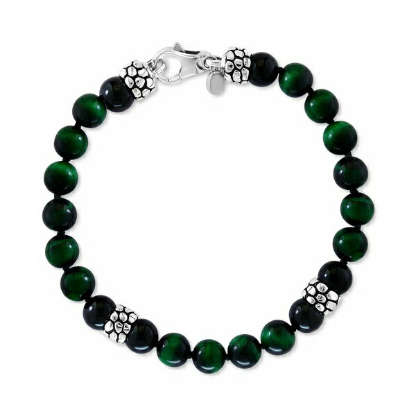 エフィー コレクション レディース ブレスレット・バングル・アンクレット アクセサリー EFFY&reg; Men's Green Tiger Eye & Onyx Bead Bracelet in Sterling Silver Sterling Silver