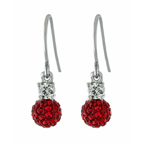  ٥ˡ ǥ ԥ ꡼ 6mm Pave Crystal Ball Drop Wire Earrings in Sterling Silver Red