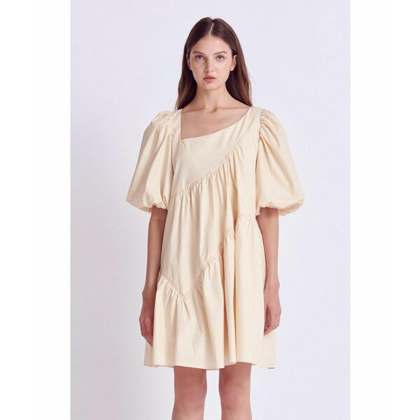 イングリッシュファクトリー レディース ワンピース トップス Women's Asymmetric Poplin Tiered Dress Cream