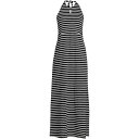 YGh fB[X s[X gbvX Women's Petite Keyhole High Halter Neck Maxi Dress Black/white stripe