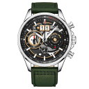 X^[O Y rv ANZT[ Men's Quartz Green Genuine Leather Strap Watch 45mm Black