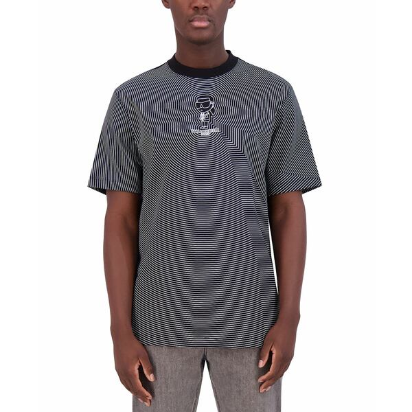 カールラガーフェルド メンズ シャツ トップス Men's Slim Fit Short Sleeve Crewneck Little Karl Graphic Striped T-Shirt Black