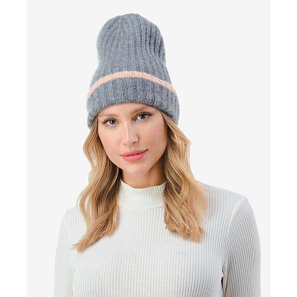 ޡɥ졼 ǥ ˹ ꡼ Women's Stripe Cuff Ribbed Knit Beanie Gray