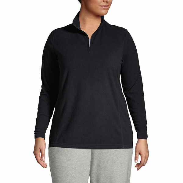 ランズエンド レディース ジャケット&ブルゾン アウター Plus Size Anyweather Fleece Quarter Zip Pullover Black