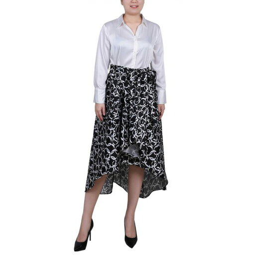 ニューヨークコレクション レディース ワンピース トップス Petite Satin and Mikado High Low Dress Black White Circle White ニューヨークコレクション レディース ワンピース トップス Petite Satin and Mikado High Low Dress Black White Circle White