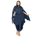 リブド レディース ワンピース トップス Plus Size Tina Tulip Hem Cape Sleeve Pocket Dress Navy