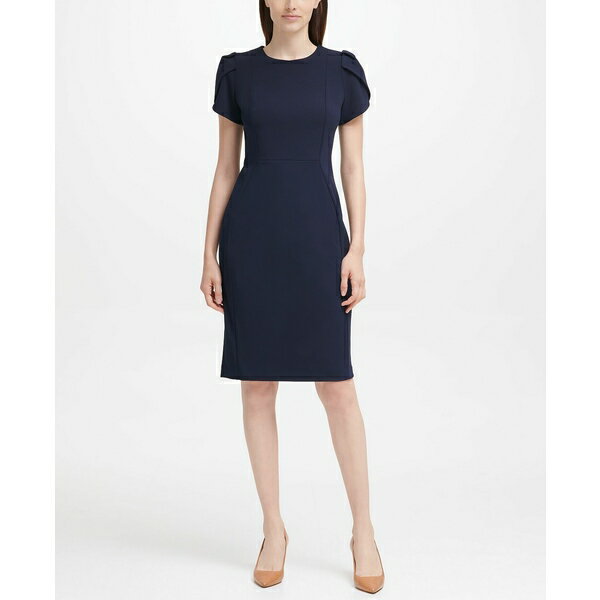 カルバンクライン レディース ワンピース トップス Tulip-Sleeve Sheath Knee-length Dress Indigo