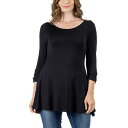 24セブンコンフォート レディース カットソー トップス Women's Ruched Sleeve Swing Tunic Top Black
