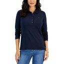 トミー ヒルフィガー レディース カットソー トップス Women's Logo Long-Sleeve Polo Shirt Sky Captain