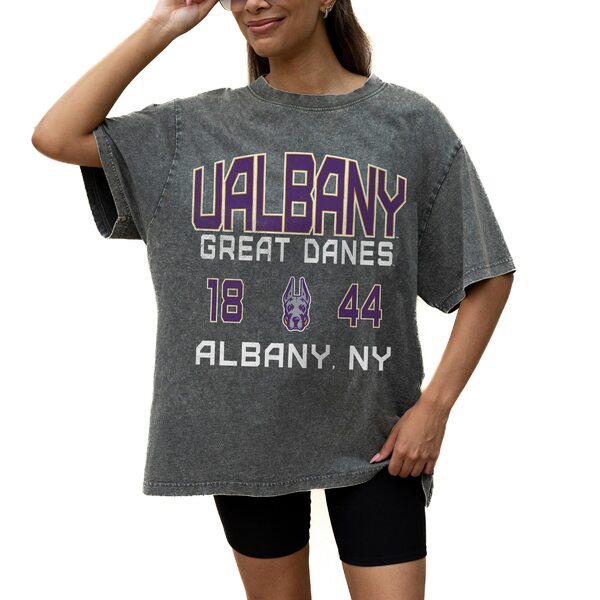 ゲームデイ レディース Tシャツ トップス UAlbany Great Danes Gameday Couture Women's Oversized Snow Wash TShirt Grey