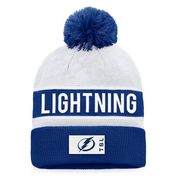ファナティクス メンズ 帽子 アクセサリー Tampa Bay Lightning Fanatics Authentic Pro Rink Cuffed Knit Hat with Pom Blue/White
