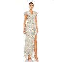 }bN_K fB[X s[X gbvX Women's Sequined Faux Wrap Ruffle Cap Sleeve Gown Silver nude