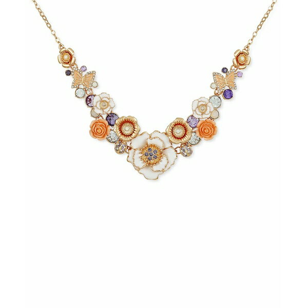 QX fB[X lbNXE`[J[Ey_ggbv ANZT[ Gold-Tone Mixed Color Stone Flower Statement Necklace, 16