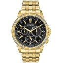 V`Y Y rv ANZT[ Eco-Drive Men's Calendrier Diamond-Accent Gold-Tone Stainless Steel Bracelet Watch 44mm Gold Tone