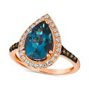 @ fB[X O ANZT[ Deep Sea Blue Topaz (3 ct. t.w.) & Diamond (3/8 ct. t.w.) Teardrop Halo Ring in 14k Rose Gold 14K Strawberry Gold Ring