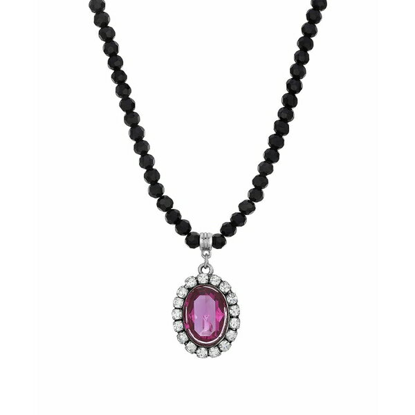 2028 fB[X lbNXE`[J[Ey_ggbv ANZT[ Crystal Rimmed Topaz Oval Black Beaded Adjustable Necklace Purple