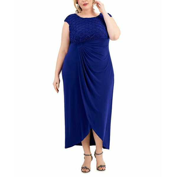 コネクテッド レディース ワンピース トップス Plus Size Ruched Cap-Sleeve Maxi Dress Deep Royal