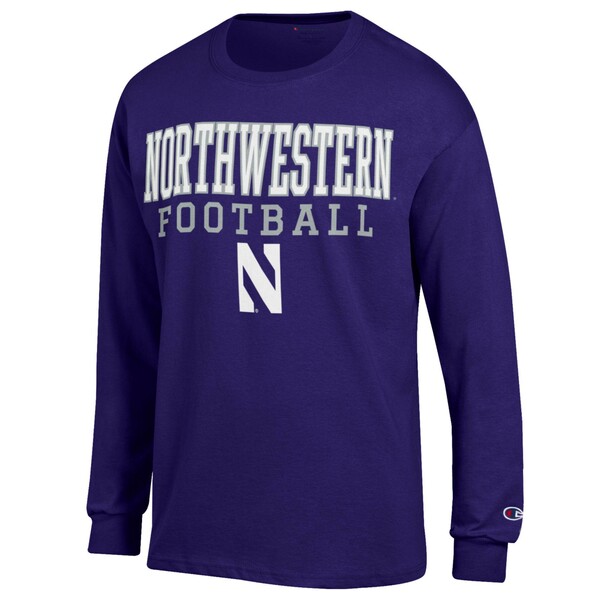 ԥ  T ȥåץ Northwestern Wildcats Champion Football Stack Long Sleeve TShirt Purple
