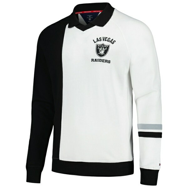 トミー ヒルフィガー メンズ ポロシャツ トップス Las Vegas Raiders Tommy Hilfiger Spencer Color Block Polo Raglan Pullover Sweatshirt Black/White