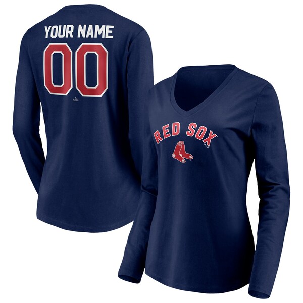 t@ieBNX fB[X TVc gbvX Boston Red Sox Fanatics Branded Women's Personalized Winning Streak Name & Number Long Sleeve VNeck TShirt Navy