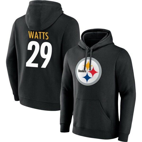 ファナティクス メンズ パーカー・スウェットシャツ アウター Pittsburgh Steelers Fanatics Team Authentic Personalized Name & Number Pullover Hoodie Black
