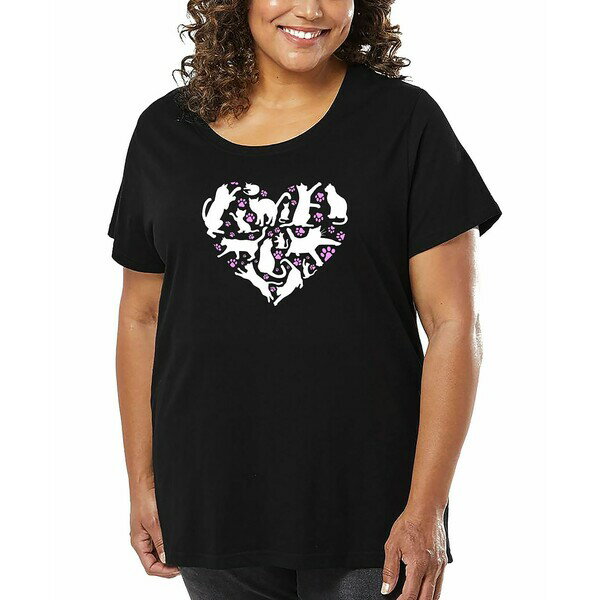 エルエーポップアート レディース カットソー トップス Plus Size Cat Heart Art T-Shirt Black