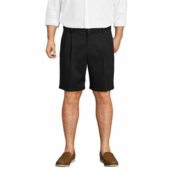 ランズエンド メンズ カジュアルパンツ ボトムス Big & Tall No Iron 9" Comfort Waist Pleated Front Chino Short Black